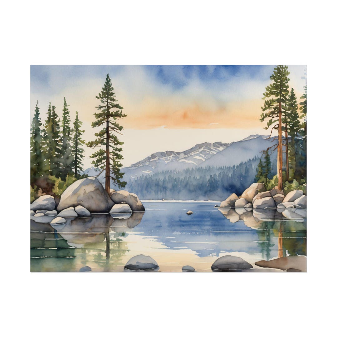 Lake Tahoe Watercolor Art Print – Sierra Nevada Landscape, California ...