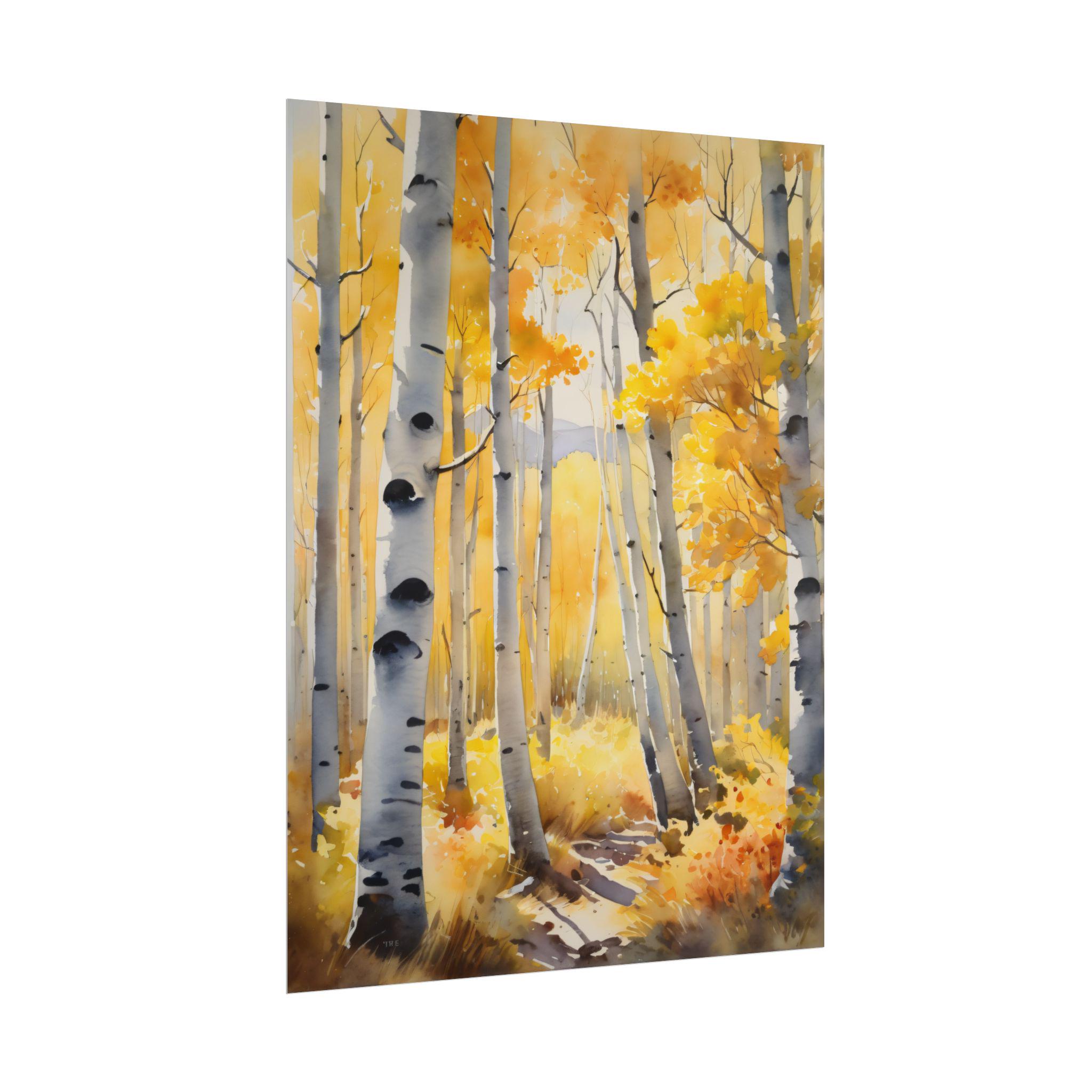 Golden Aspen Birch Tree Watercolor Art Print, Colorado Autumn Forest ...