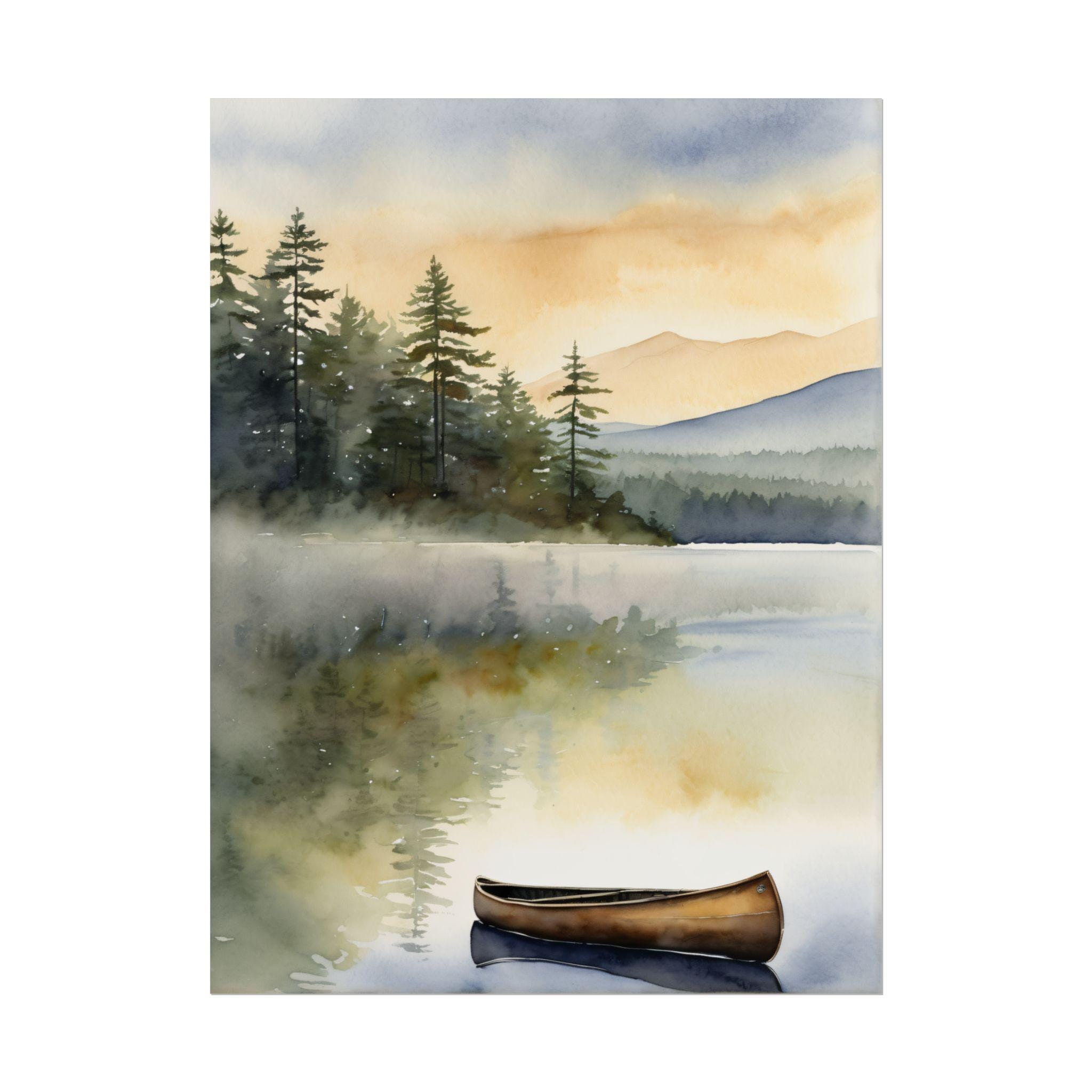 Adirondack Mountains Watercolor Art Print – Scenic Lake Landscape, New York Nature Painting, Forest Reflection Poster, Tranquil Wall Decor