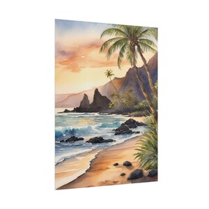 Maui Hawaii Watercolor Art Print, Tropical Beach Wall Decor, Hawaiian Seascape Painting, Palm Tree Landscape Poster, Coastal Sunset Print image 4