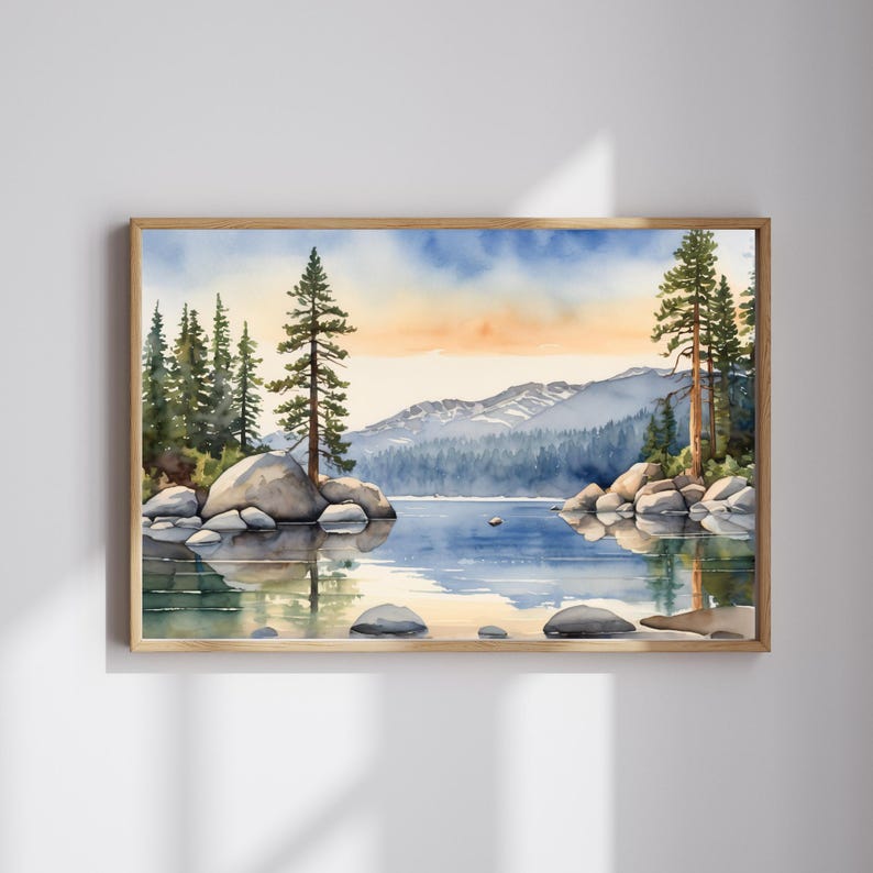 Lake Tahoe Watercolor Art Print – Sierra Nevada Landscape, California ...