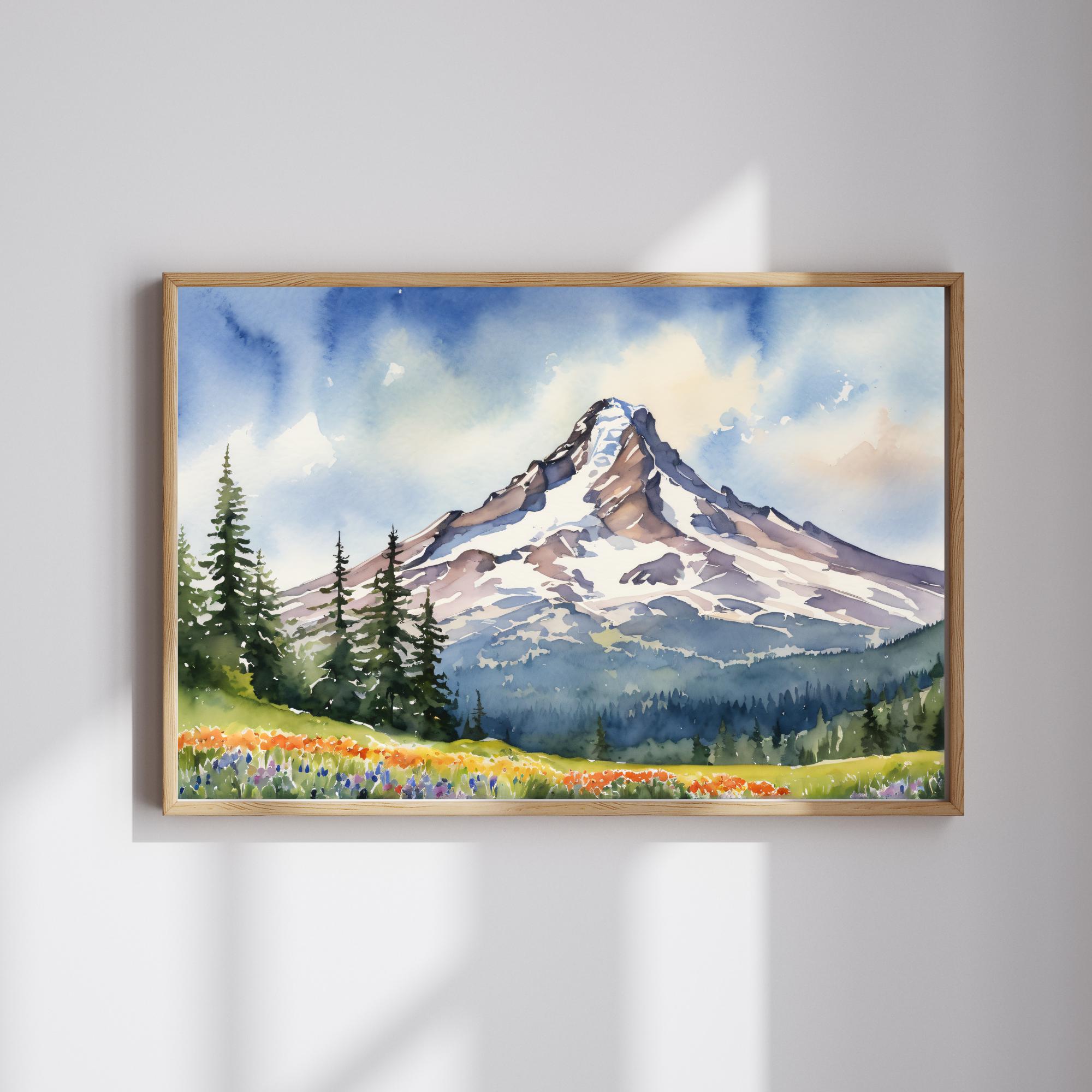 Mount Hood Watercolor Art Print – Oregon Mountain Landscape Painting ...