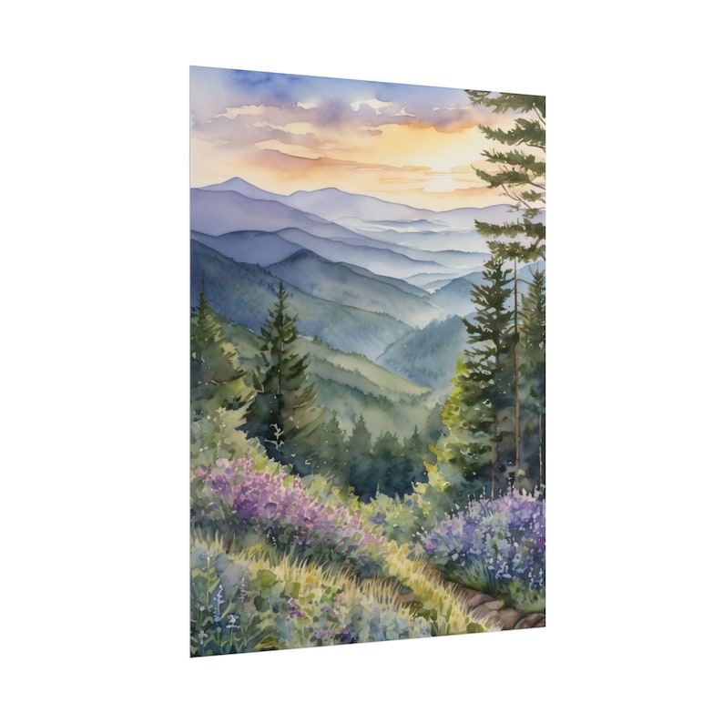 Smoky Mountains Painting – Spring Wildflowers Watercolor Art Print, Appalachian Landscape Poster, Mountain Forest Wall Art Decor imagem 4