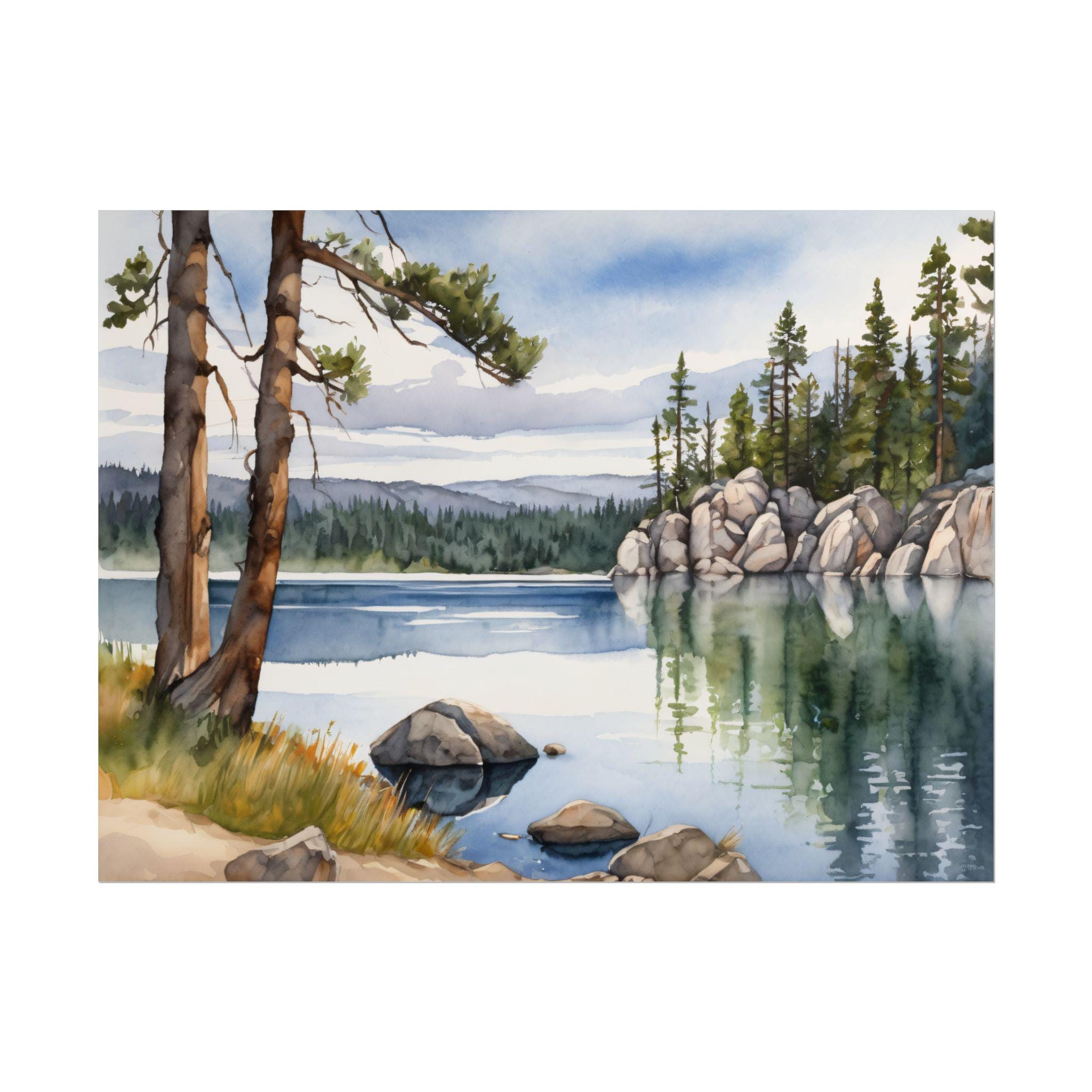 Custer State Park Wall Art, South Dakota Lake Watercolor Print, Pine Forest Landscape, Nature Travel Poster, Calming Mountain Decor