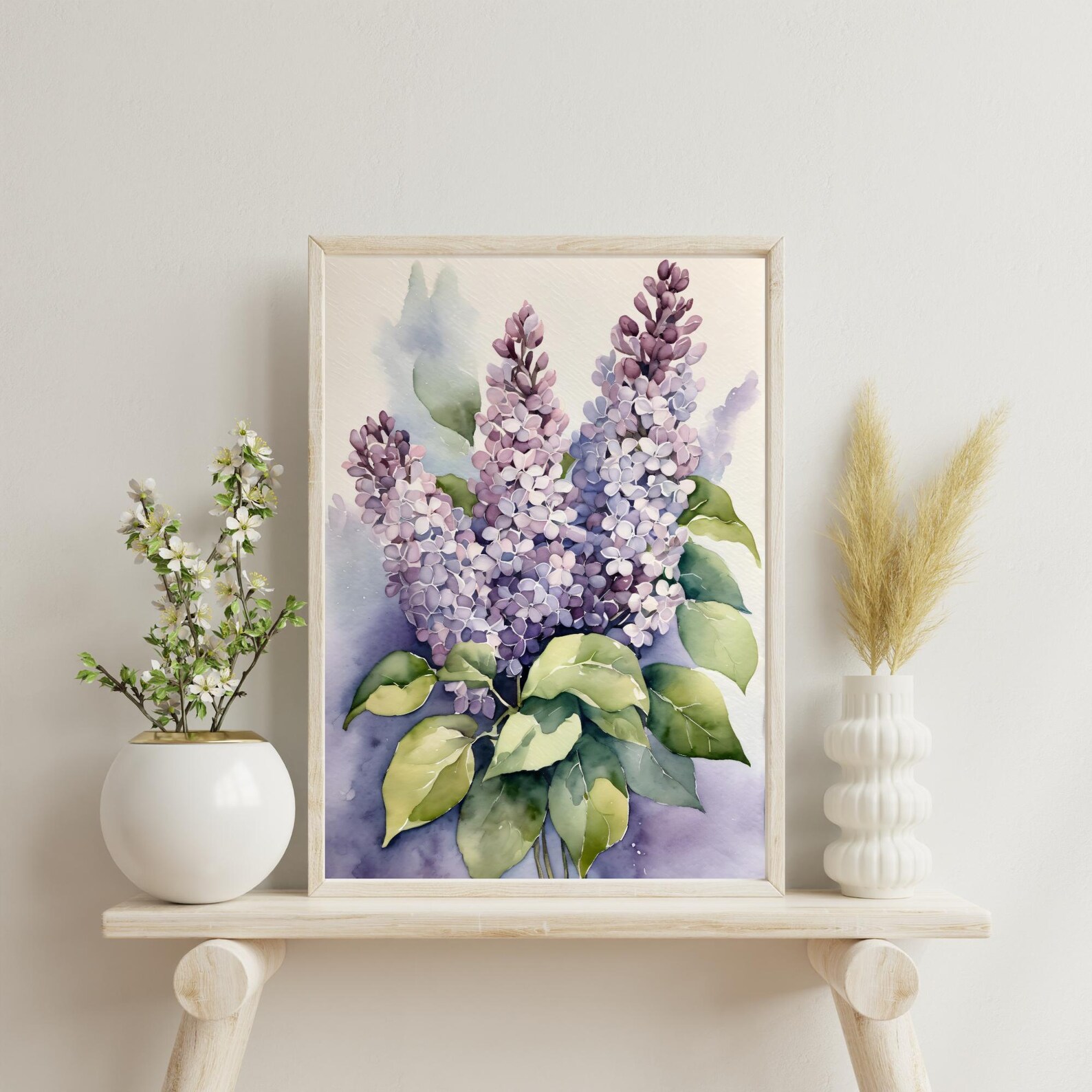 Lilac Painting Watercolor Art Print, Purple Flowers Botanical Wall Art ...