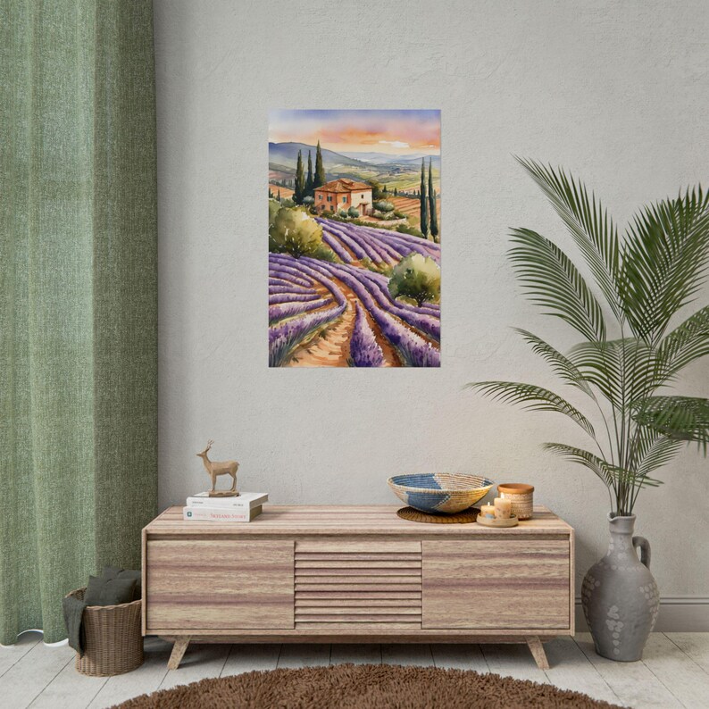 Tuscany Lavender Field Watercolor Painting – Italian Landscape Art ...