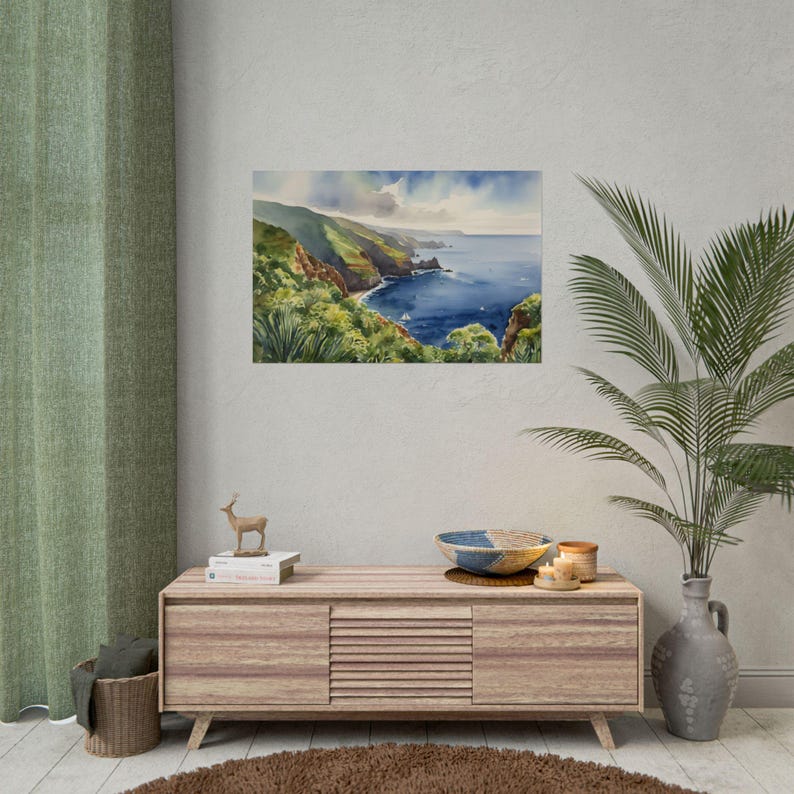 Madeira Portugal Watercolor Art Print, Mountain Landscape Painting, Atlantic Island Travel Poster, Portugal Wall Art, Madeira Decor Gift afbeelding 3