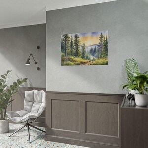 Idaho Forest Painting, Pine Watercolor Art Print, Misty Landscape Wall Art, Evergreen Trees Artwork, National Park Art, Nature Wall Decor afbeelding 5