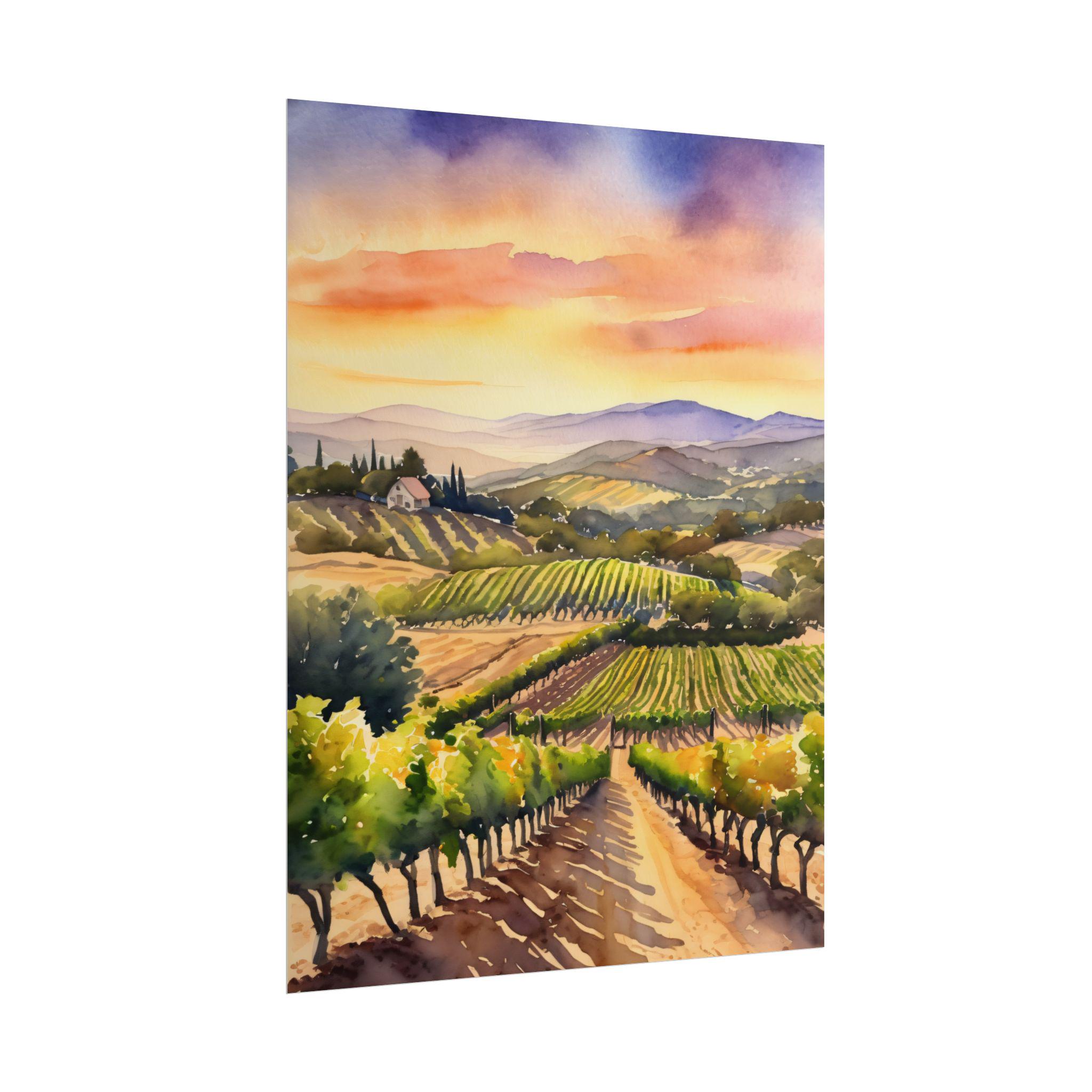 Napa Valley Watercolor Art Print, California Vineyard Landscape, Wine ...