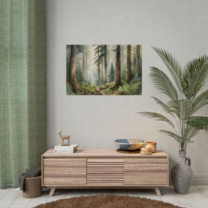 Oregon Watercolor Foggy Pine Forest Print – Misty Woodland Landscape ...