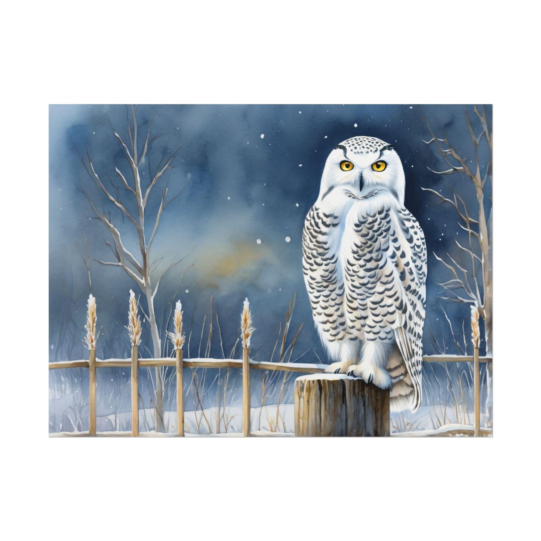 Snowy Owl Watercolor Art Print – Winter Bird Painting, White Owl Forest ...