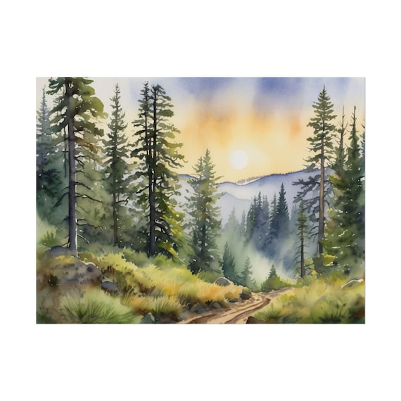 Idaho Forest Painting, Pine Watercolor Art Print, Misty Landscape Wall Art, Evergreen Trees Artwork, National Park Art, Nature Wall Decor