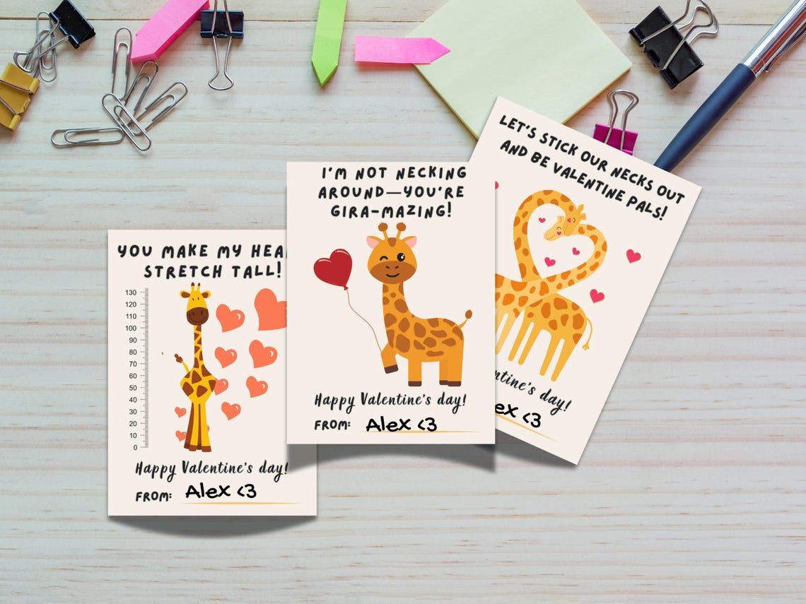 Cute Giraffe Valentines Day Cards for Kids Printable Classroom Exchange ...