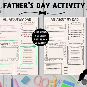 All About My Dad Printable - Father's Day Activity | Fun Keepsake for Dad | Best 2025 Gift for Dad | Instant Download