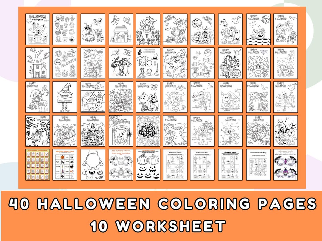 Printable Halloween Activity Pack for Kids – 40 Coloring Pages, Sudoku ...