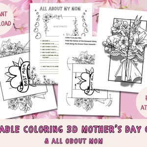 Carte 3D imprimable pour la fête des mères - Carte de bouquet colorée et pliée pour maman - Drap Tout sur ma mère - Activité DIY pour la fête des Mères pour les enfants
