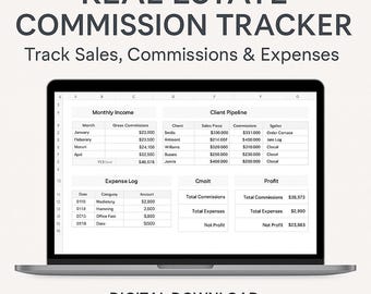 Real Estate Commission Tracker Agent Sales Spreadsheet Track Deals Income & Expenses Digital Download