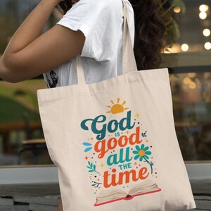 Inspirująca torba typu tote „Bóg jest dobry cały czas”, przyjazna dla środowiska, torba kościelna, torby Bookworms, prezenty dla chrześcijan