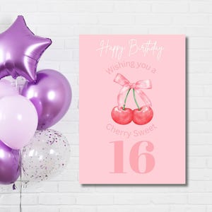 Cherry Sweet 16 Geburtstagskarte, druckbare Sweet 16 Karte, Kokette Kirsche Karte, Enkelin Karte, 16.Geburtstagskarte, digitaler Download