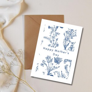 Cartão de Dia das Mães Floral Azul Chinoiserie, Cartão de Impressão Minimalista em Casa, Download Digital Imprimível, Presente de Mãe, Mãe Minimalista
