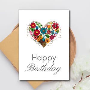Printable Wildflower Bohemian Birthday Card, Minimalist Blank Card, Print at home, Digital Download, Mom's Birthday Card, Birthday Card 5x7