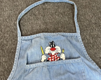 Vtg 1993 Looney Tunes Denim Apron Warner Bros Hungry Sylvester The Cat