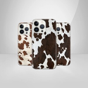 Coque de portable en cuir de vachette marron et blanc pour iPhone 16 Pro, 15, 14, 13, 12, 11, Google Pixel 9 Pro, 8, 7A, Samsung Galaxy S24 fe, A16, A