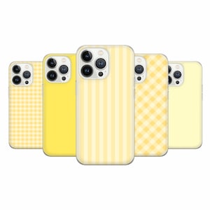 Coque de portable jaune beurre Vichy mignonne pour iPhone 16 Pro, 15, 14, 13, 12, 11, Google Pixel 9 Pro, 8, 7A, Samsung S25, S24 FE, A26, A36