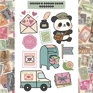 Panda’s Happy Mail Express Sticker Sheet | Penpal & Snail Mail Stickers | Pastel Postal Ephemera | Kawaii Journal Supplies