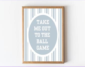 Muurkunst Take Me Out to the Ball | Vintage kinderkamerdecoratie honkbal | Sportprint jongenskamer | Retro bewerkbare canvassjabloon