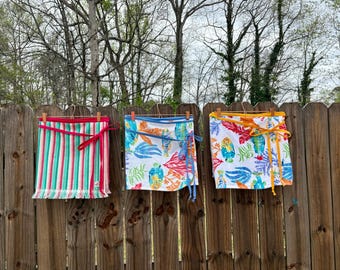 Handmade Cotton Towel Wrap Skirt: Stripes and Fish