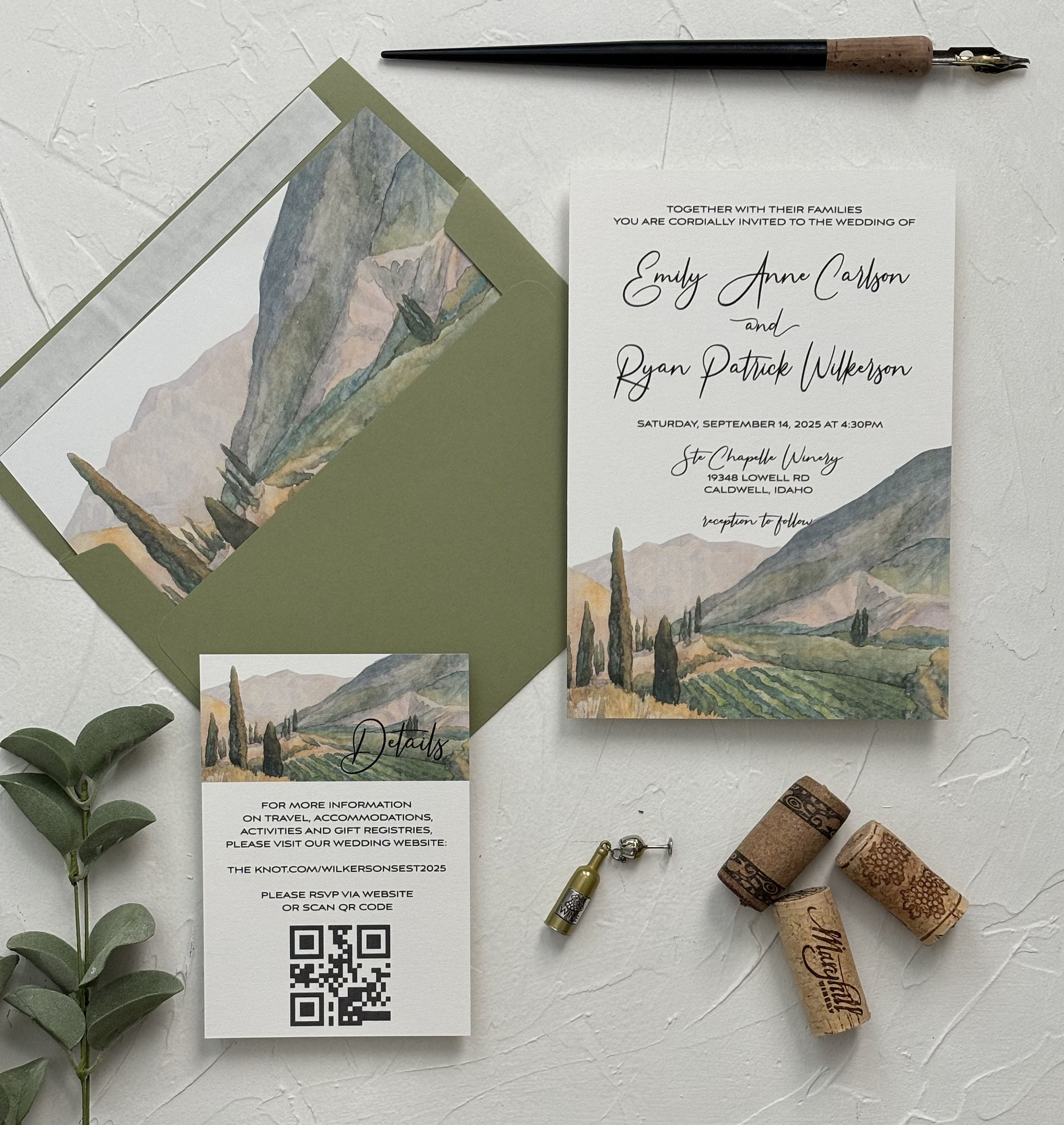 Green Mountain Winery Wedding Invitation Suite - Etsy, image size:2837x3000