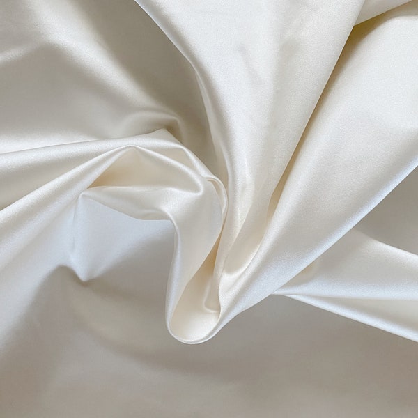 100% Silk Stretch Satin Ivory Off-White Fabric, Wedding, Bridal, Gown 50"
