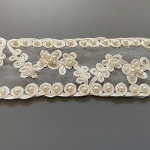 2&quot; Ivory Soft White Pearl Beaded Corded Organza Trim by the yard