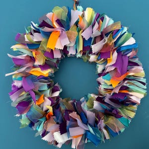 Beautiful Handmade Ribbon Rag Wreath | Muted and Restful Colours | Shabby Chic | Quirky Wall or Door Decor | Perfect For a Dull Wall