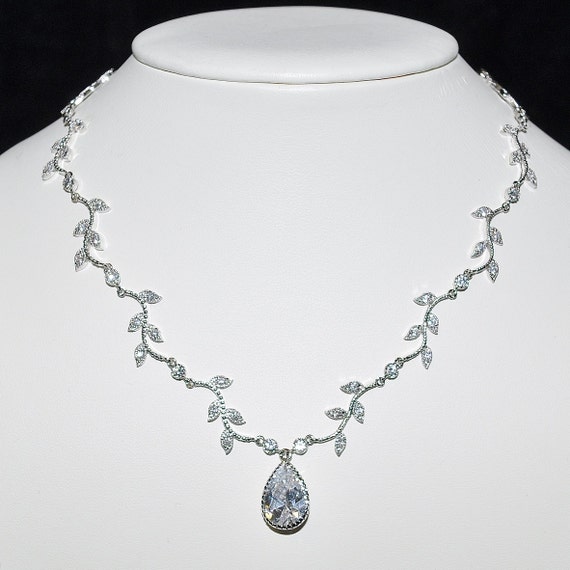 Items similar to Wedding Bridal Sparkling Vines Necklace with Cubic