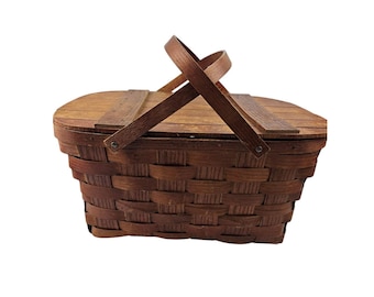 Cesta de picnic VINTAGE de los años 40-50 de WOV-N-WOOD by Jerwil ~ Madera ~ Rústica ~ Retro