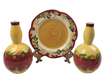 Certified International Pamela Gladding Tuscan Floral Plate and Gourd Vase Set