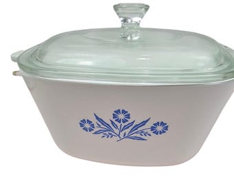Cacerola vintage Corning Ware Cornflower P-1 3/4-B de 1,75 qt con tapa