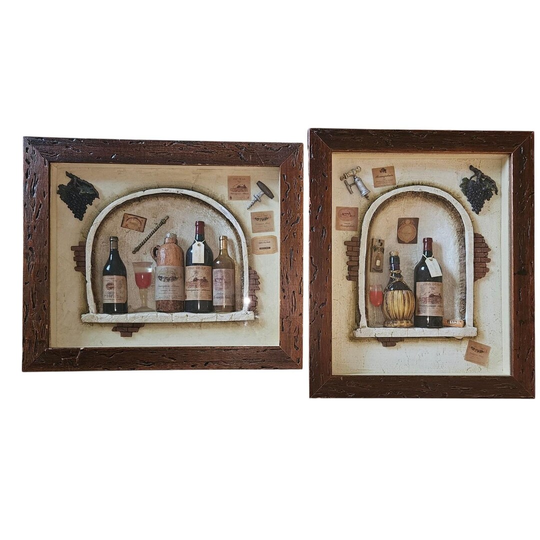 Wine Cellar Shadow Box Wall Art Decor Italian Tuscan Kitchen Set of 2 ...