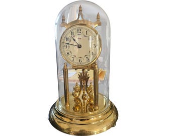 Reloj de péndulo de torsión Kundo vintage de 400 días con cúpula de vidrio (solo piezas/reparación)