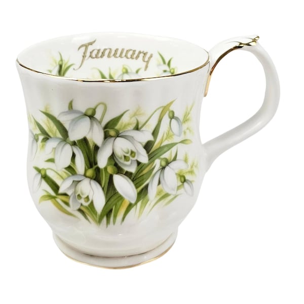 Royal Albert Janvier, Perce-neige, Fleur du mois, Tasse à thé en porcelaine tendre, Angleterre