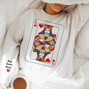 Personalized Valentines Sweatshirt, Queen of Hearts, Custom Kids Names, Personalized Mama Gift, Gift for Mom, Valentines Day Shirt, Comfort