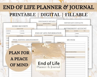 End of Life Planner, Fillable, Emergency Binder, Emergency Planner, Death Planner, In Case of Emergency, Death Note, End of Life Organizer