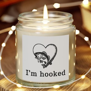 Gift for fisherman boyfriend, bass fishing candle fishing lover gift I&#39;m hooked Valentine&#39;s Day gift for fisherman outdoorsman romantic gift