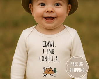 Rock climber hiking baby bodysuit, Adventure climbing baby onesie, mountain lover baby gift, explorer infant outfit, camping parents present
