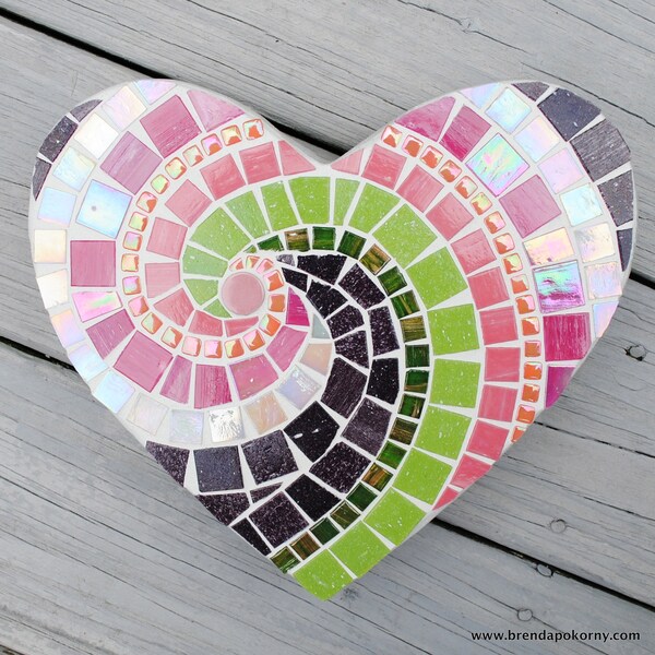 Babydoll Heart Pink and Purple Mosaic Heart Stepping Stone  MOO5046