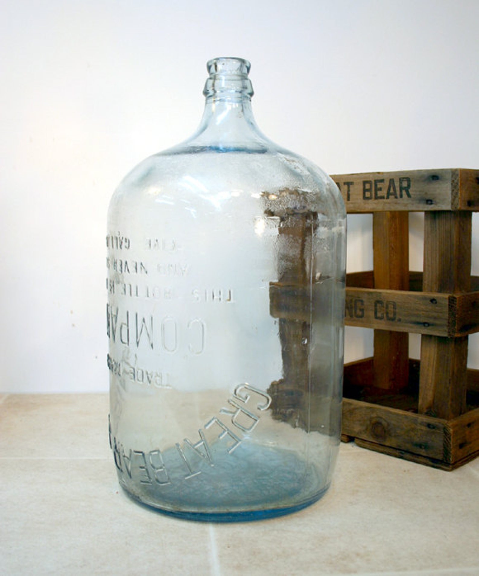Vintage Carboy in Crate / Embossed Aqua 5 Gallon Bottle Etsy