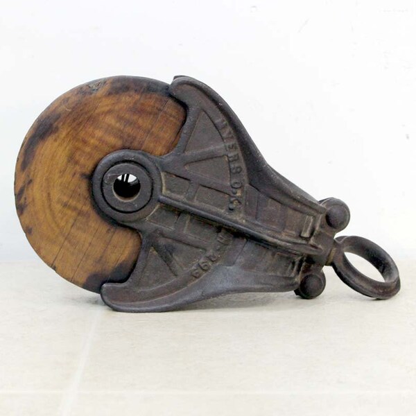 Block and Tackle with Wood Pulley / Industrial Decor Pulley