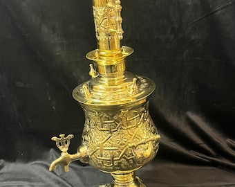 Handmade Brass Samovar, 100% Pure Brass Samovar from Fes, Hand-Hammered Moroccan Tea Kettle, Oriental Vintage Decor, Unique Handcrafted Piec
